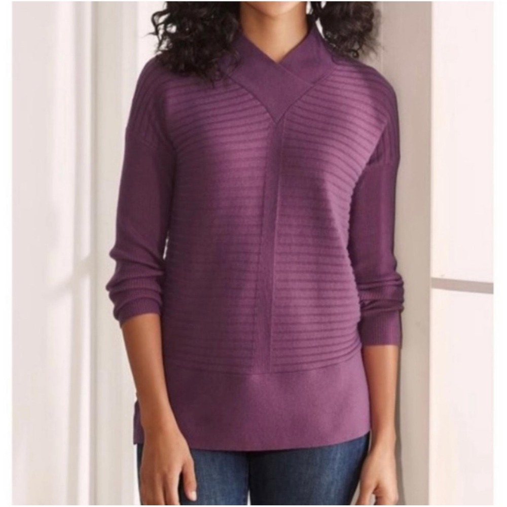 NWT SOFT SURROUNDINGS Raspberry Boheme Ladies Casual V-Neck Sweater, M - Picture 2 of 6